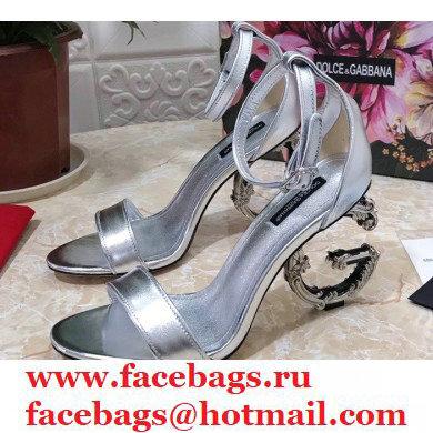 Dolce & Gabbana Heel 10.5cm Leather Sandals Silver with Baroque D & G Heel 2021